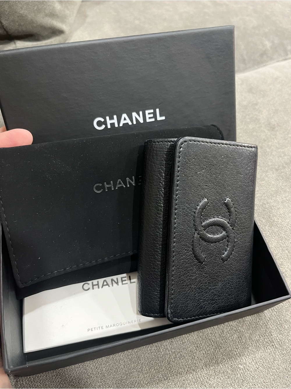 CHANEL Black Quilted Leather Key Holder